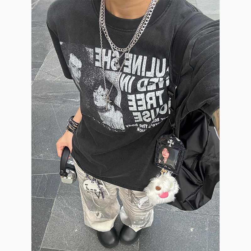 POH亚文化朋克印花t恤男