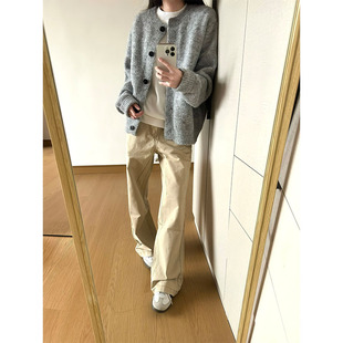 高级感cleanfit线衫 bcare浅灰色无领开衫 毛衣男秋冬慵懒风针织衫