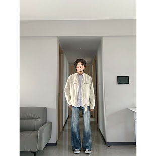 子高街痞帅微喇裤 vibe风裤 男直筒美式 CFHStudio蓝色闪电纹牛仔裤