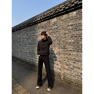 nsyw原色斜切牛仔裤男直筒cleanfit高裆裤子美式高街痞帅微喇叭裤