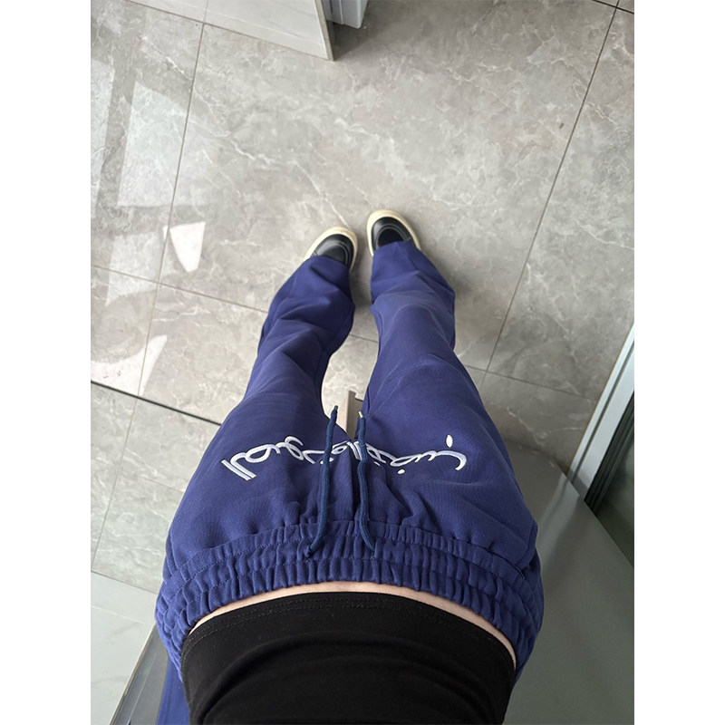 藏青色阿拉伯文刺绣卫裤男直筒美式高街篮球裤子小众设计感休闲裤,男装,羽绒马甲,淘宝优惠券,粉丝福利购,淘宝优惠卷