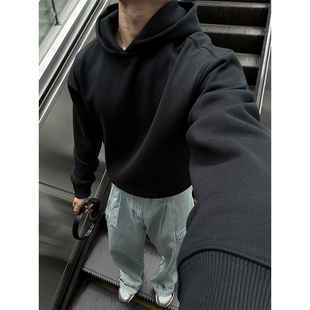型外套高级感cleanfit连帽衫 boxy版 美式 Cofd黑色短宽卫衣男秋冬季