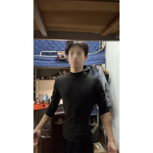 显瘦弹力长袖 男人最赢荡 修身 冬季 t恤 衣服黑色半高领德绒打底衫