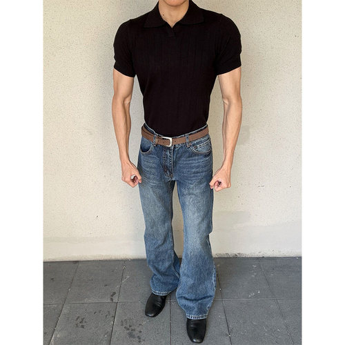 INTENT坑条纹短袖polo衫男