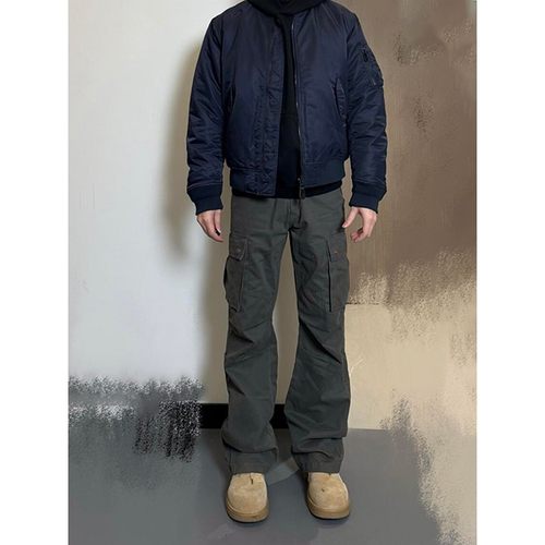 水洗灰绿色伞兵工装裤男