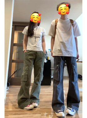 cra美式多口袋工装裤男女直筒cleanfit解构设计感裤子潮牌微喇裤