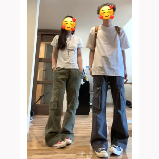cra美式多口袋工装裤男女直筒cleanfit解构设计感裤子潮牌微喇裤