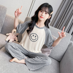 莫代尔女童睡衣夏季儿童短袖长裤家居服薄款网红小女孩夏季空调服