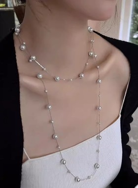 满天星真多麻灰色珍珠项链女轻奢小众高级感锁骨链时尚设计感颈链