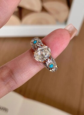 中古重工小雏菊鸽子蛋戒指女vintage个性百搭指环小众设计食指戒