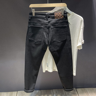 冬季牛仔裤男加绒加厚潮牌修身小脚秋冬2023新款弹力黑色厚绒裤子