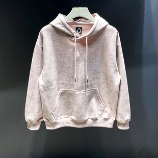 重磅连帽卫衣男秋冬季2025新款美式纯色帽衫厚实宽松粉色潮牌外套