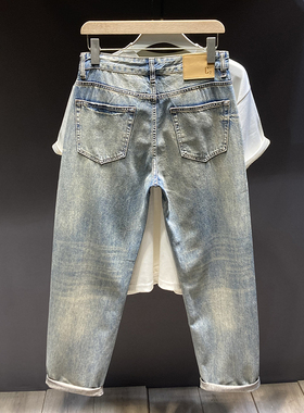 美式潮牌复古浅蓝色牛仔裤男潮流宽松高街痞帅休闲百搭垂感直筒裤