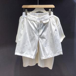 夏季 男五分裤 5分中裤 美式 子 潮牌纯白色工装 潮牌休闲松紧腰裤 短裤