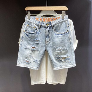 牛仔短裤 子修身 男潮牌破洞复古休闲中裤 五分裤 潮 男士 2025高端夏季