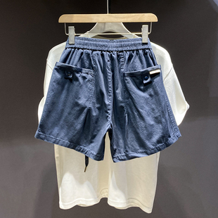 夏季薄款纯棉短裤男士高档松紧腰宽松休闲直筒工装四分裤沙滩裤男