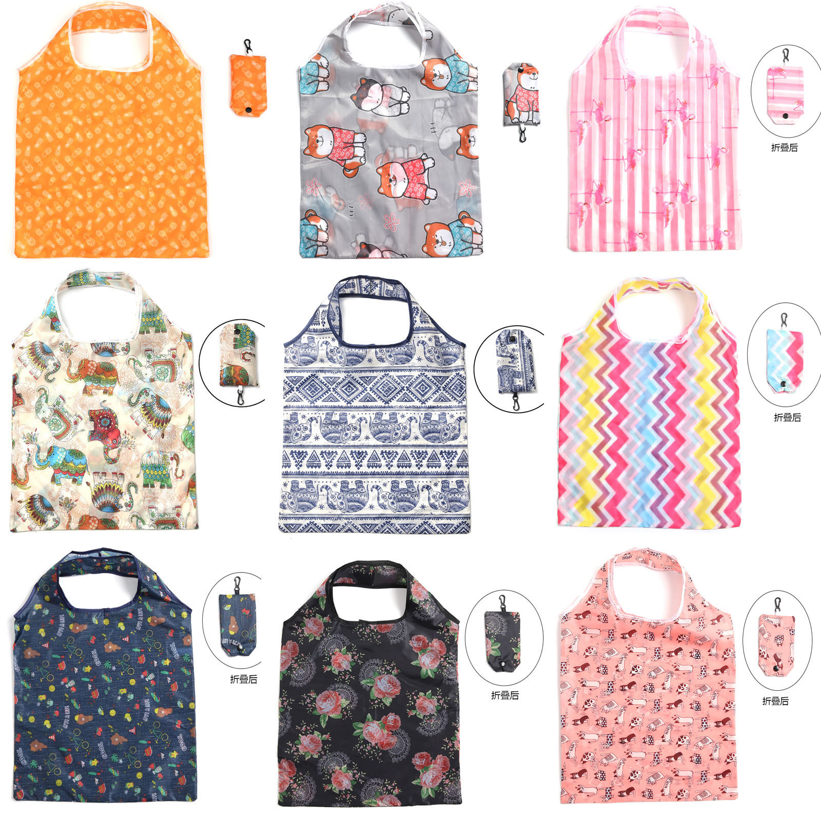 韩国花布手机袋T190可折叠环保袋涤纶布便携超市购物袋可定制LOGO