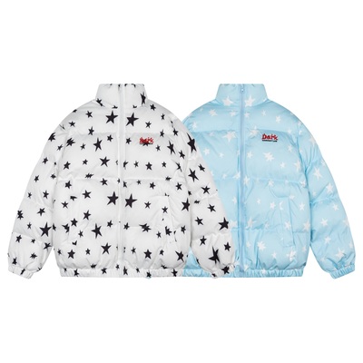 星星满印立领棉服外套女冬季