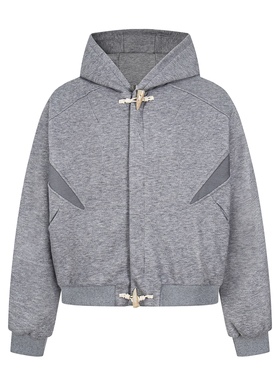 AKDD美式复古牛角扣开衫卫衣男女秋季宽松连帽外套解构设计感情侣