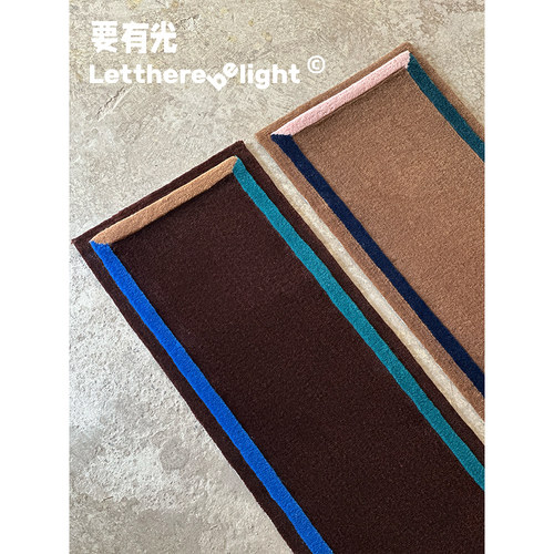 美拉德复古风中古撞色手工剪花毯客厅地毯床边毯边几毯家居装饰毯