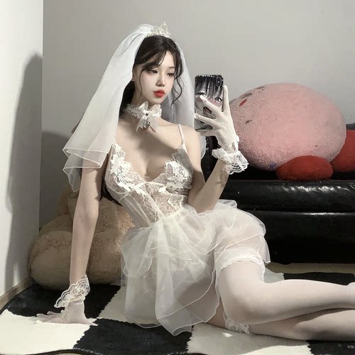 蕾丝深V无袖新娘套装高品质