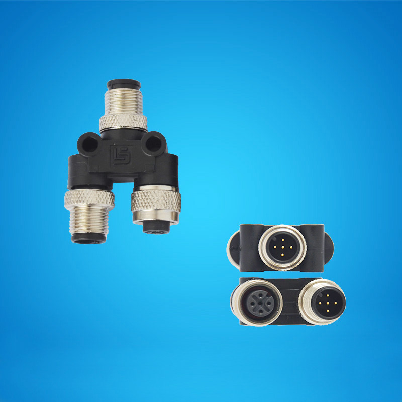 m12y型连接器 三通4,5芯 1公转1公1母 分配转接头 传感器转换头