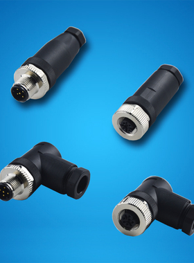 M12连接传感器防水插头A型B型D型3芯4芯5芯8芯螺钉固定弯头铜镀金