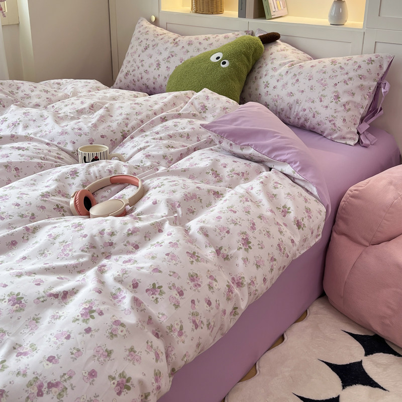 全棉紫色家用1米8床四件套纯棉