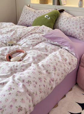 全棉浪漫紫色床单巨好看的1米5床上家用1米8床四件套纯棉220x240