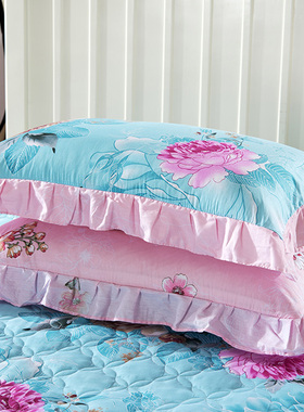 纯棉布田园风小碎花枕套一对装大号家用棉枕头套拉链式48cmx74cm