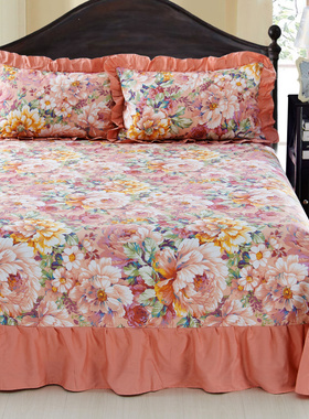 全棉花边小碎花大床单单件大尺寸2.7×2.5 250×270 荷叶边 纯棉