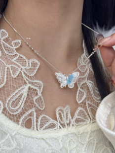 兮语「花间蝶」足银999项链女纯银蝴蝶锁骨链新中式 情人节礼物
