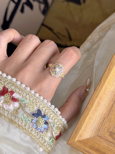 兮语「今夕」足银999.9珐琅彩戒指女纯银新中式国风礼物送女友