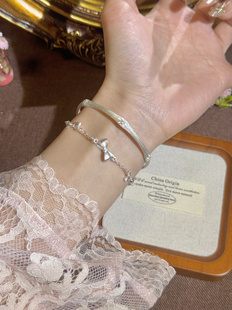 兮语「蝶语」足银999.9蝴蝶结花丝手链女纯银少女新中式 国风礼物