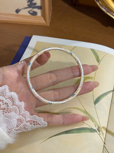 兮语「蝶娆」足银999.9纯银手镯女蝴蝶珐琅彩镯子新中式国风礼物