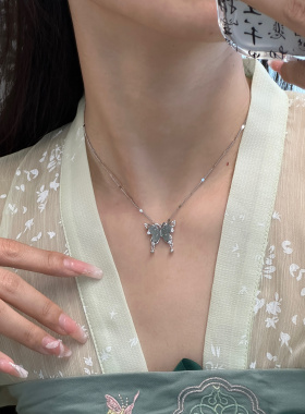兮语「庄生梦蝶」新中式纯银天然翡翠蝴蝶锁骨链项链蝴蝶吊坠转运