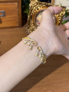 兮语「花芮」足银999.9描金珐琅彩铃兰花手镯女纯银新中式 国风