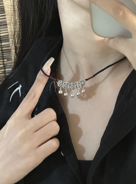 新中式纯银S925五帝钱手工项链民族风小众设计抽拉绳百搭礼物