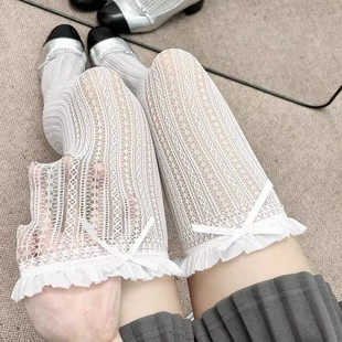薄款 玛丽珍过膝袜女夏季 花边小腿堆堆袜长高筒网眼jk白色蕾丝袜子