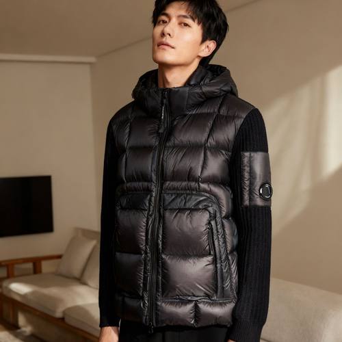 C.P冬季25新款面包针织拼接羽绒服男加厚保暖防寒轻盈白鸭绒外套