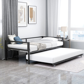 铁艺沙发床简约罗汉床带单人床移动拖床抽拉式 双层床子母床儿童床