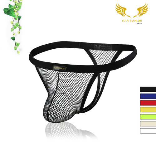 现货新款男士内裤 纯色涤纶透气网眼低腰丁字裤男性感T裤跨境