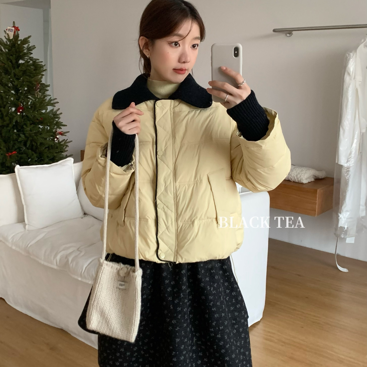 冬上新韩系百搭针织领保暖棉服外套8550