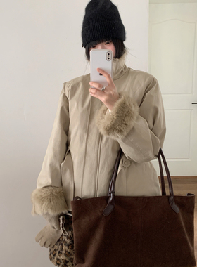 简韩拼兔毛休闲百搭保暖羽绒服外套(配腰绳)  L216#  MXN