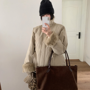 简韩拼兔毛休闲百搭保暖羽绒服外套(配腰绳)  L216#  MXN