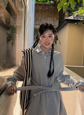 26年早春！美式休闲风绑腰设计杠条拼接假两件POLO衫  26005#  LS