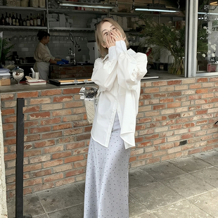醋酸缎面包臀高腰波点春夏新款 LHHH 高级感直筒A字半身裙20587
