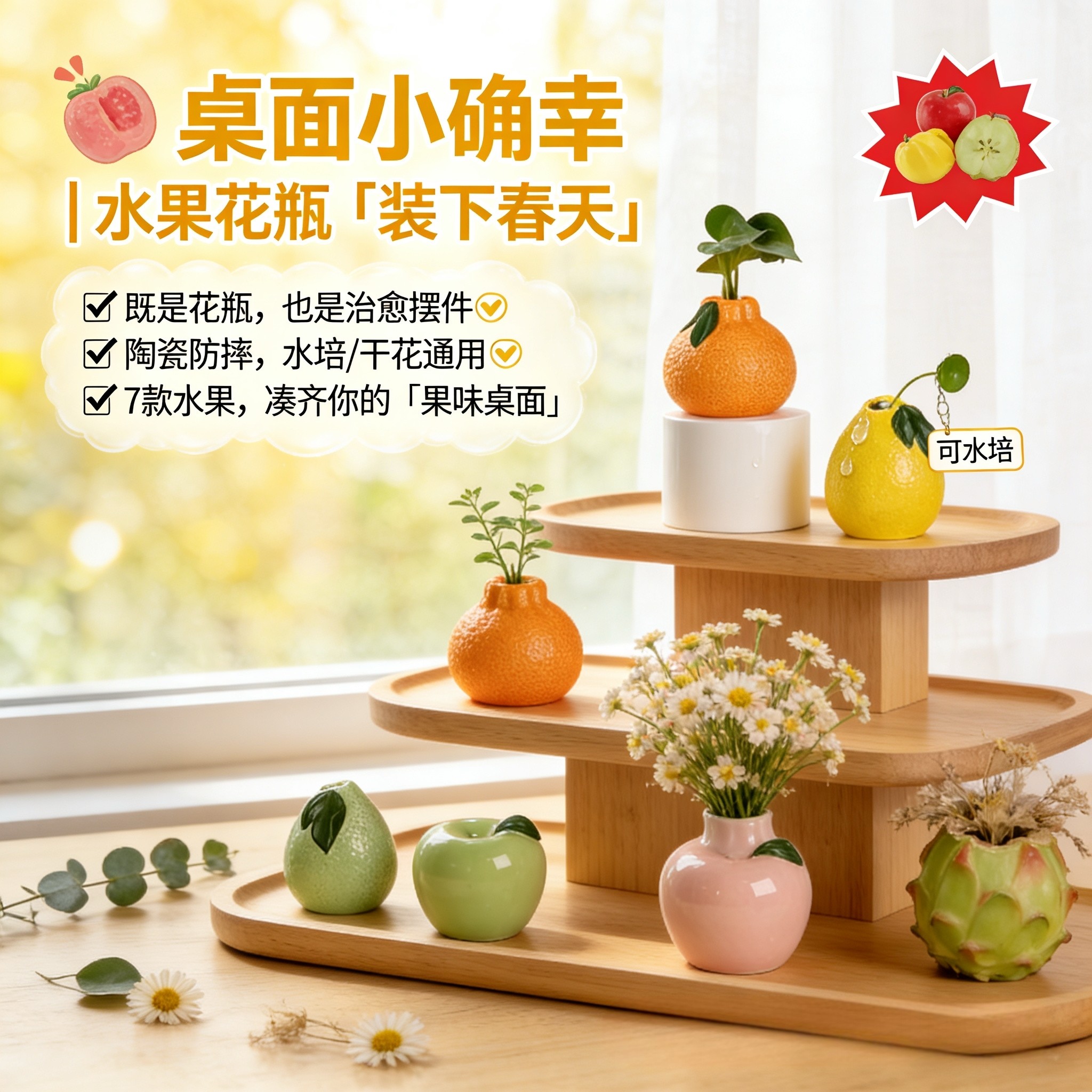 桌面装饰摆件装饰高级感橘子插花瓶桌面摆件水培植物客厅办公室,家居饰品,桌面摆件,淘宝优惠券,粉丝福利购,淘宝优惠卷