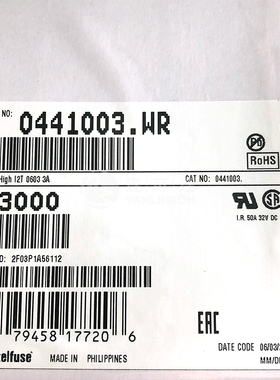 0441003.WR  Littelfuse  电路保护  现货库存