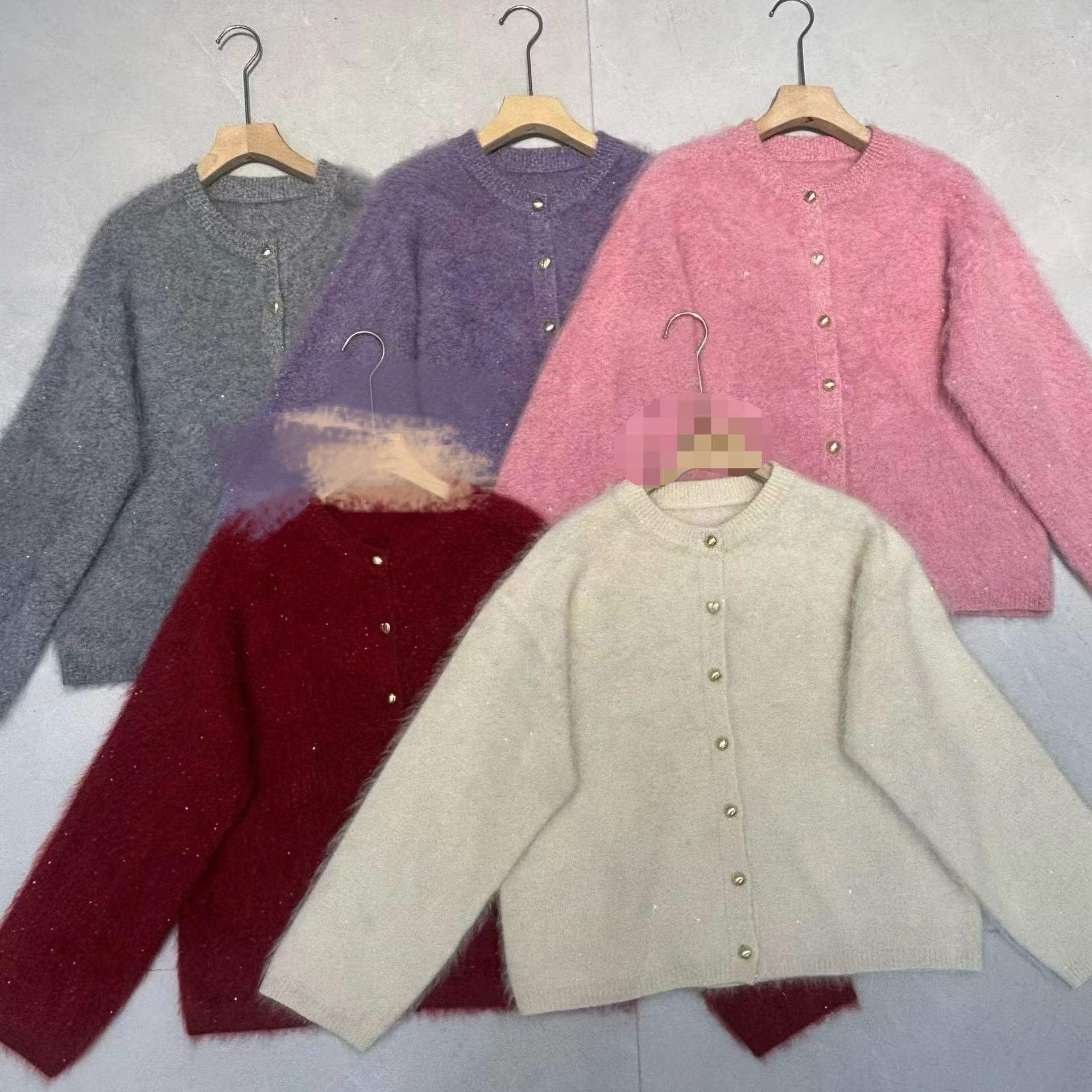 新款亮珠片纱圆领拉绒毛衣开衫通勤风加厚针织衫,女装/女士精品,毛针织衫,淘宝优惠券,粉丝福利购,淘宝优惠卷